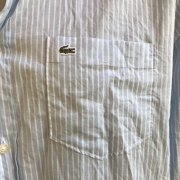 Lacoste Slim Tailored Fit  Blue Striped Button Down Shirt Men's Size 44 (XL) - Picture 4 of 6